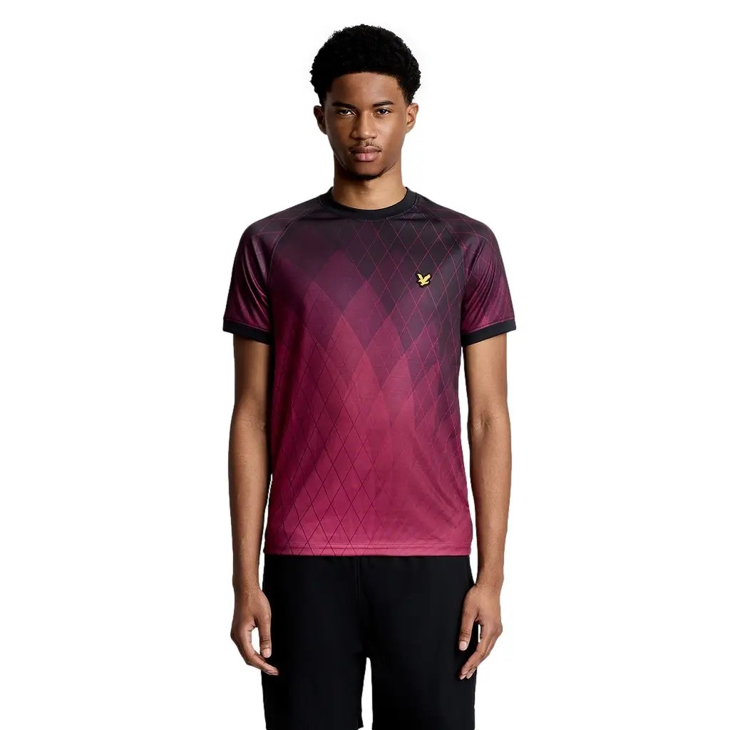LYLE & SCOTT GEOMETRIC PRINTED PADEL T-SHIRT - FIG