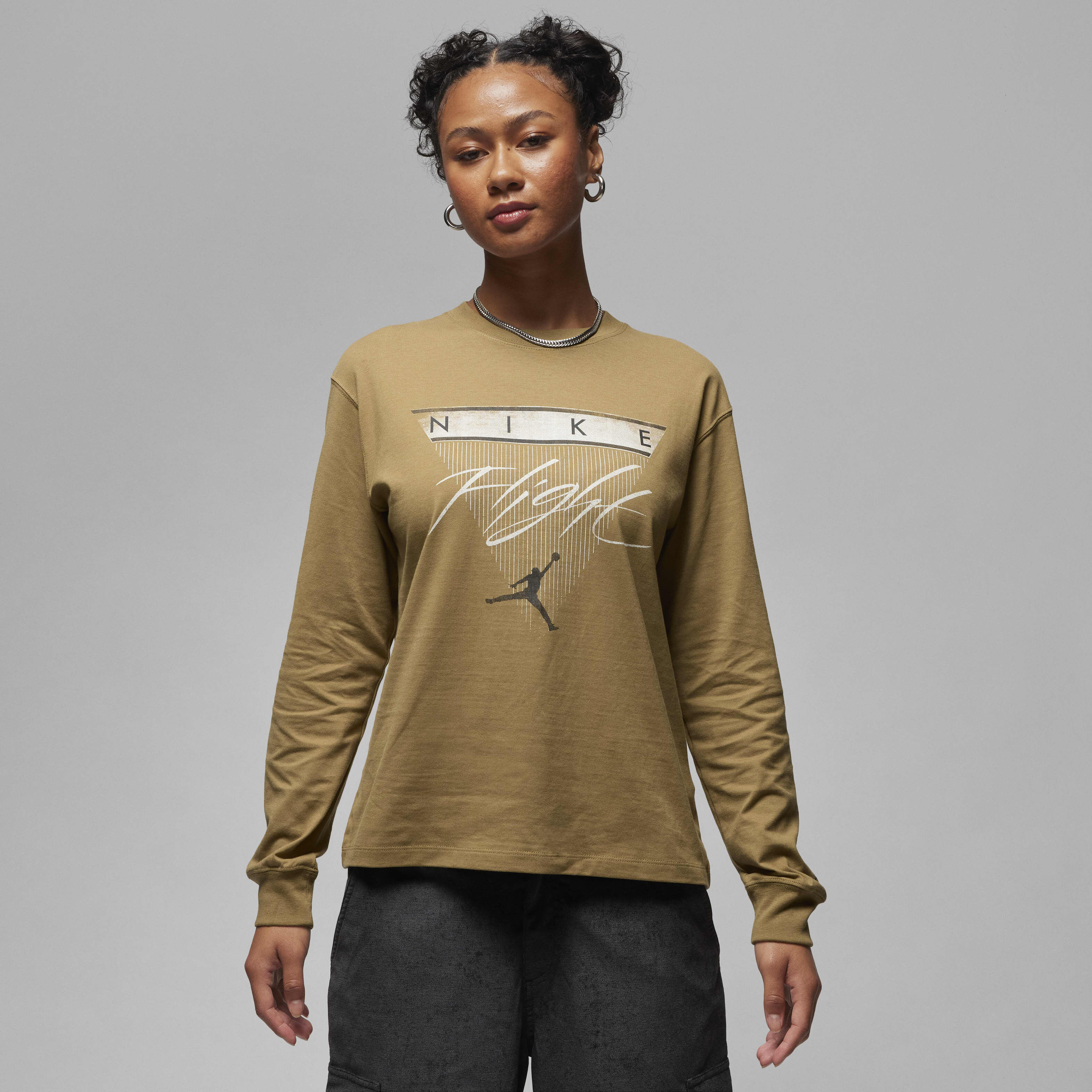 JORDAN W FLIGHT GRAPHIC LS TEE  - BROWN KELP