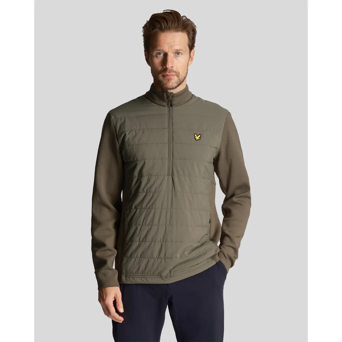LYLE & SCOTT BAFFLE QUILTED QUARTER ZIP MIDLAYER - CACTUS GREEN