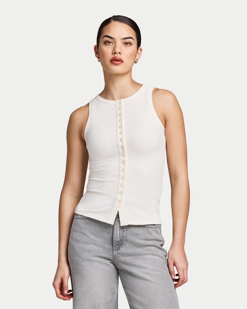 HERA WOMENS ESSENTIAL BUTTON UP TOP - COCONUT MILK