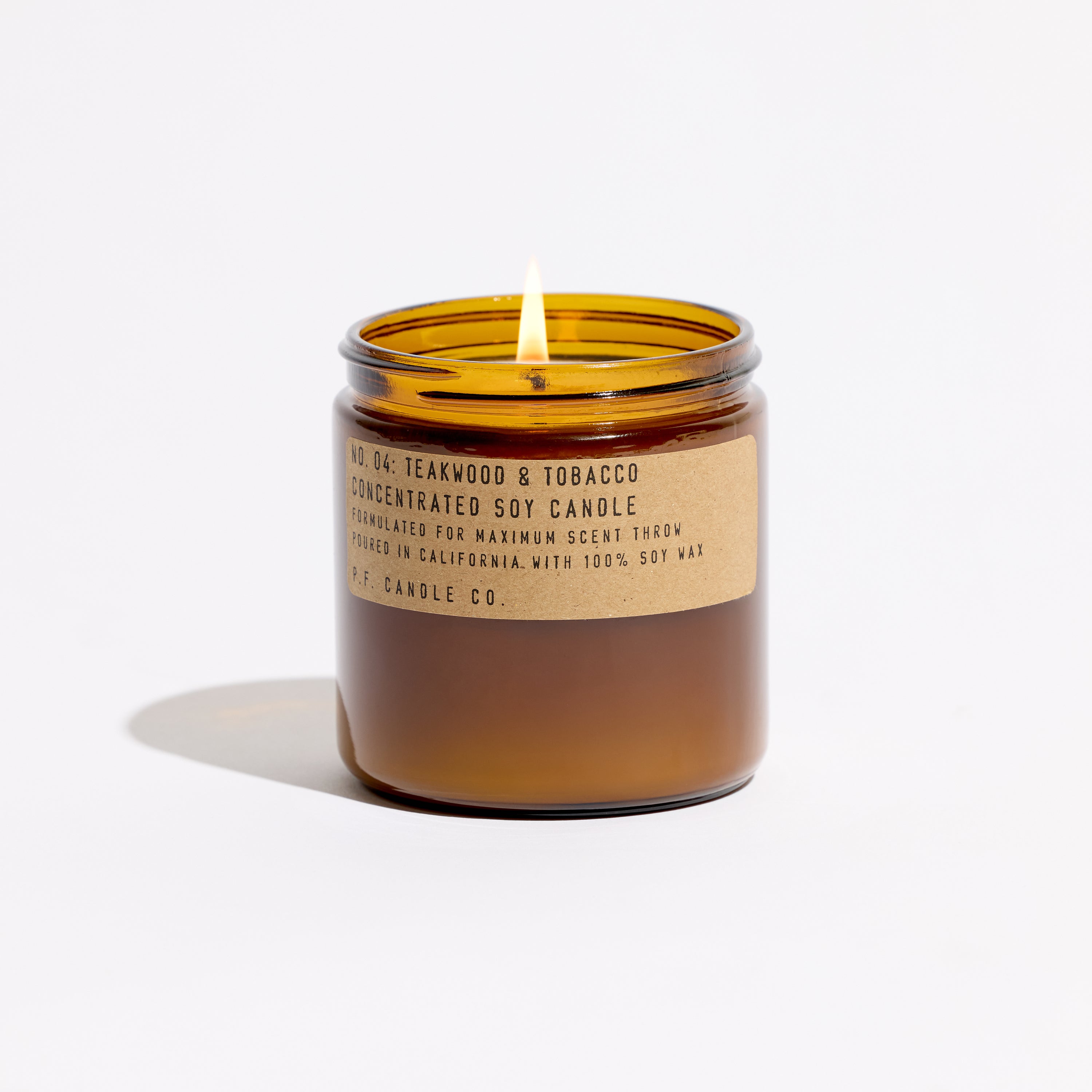 P.F. CANDLE CO NO.04 TEAKWOOD & TOBACCO 12.5 OZ SOY CANDLE - BROWN
