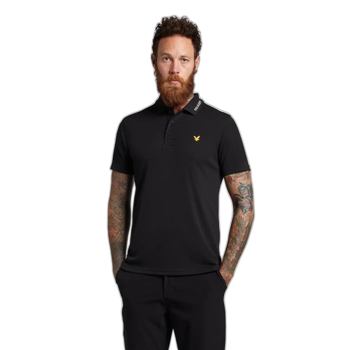 LYLE & SCOTT TECH COLLAR LOGO POLO SHIRT - JET BLACK
