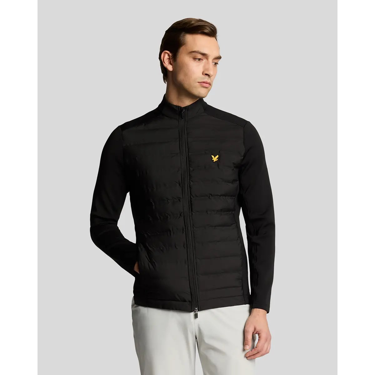 LYLE & SCOTT HYBRID QUILTED FULL ZIP GOLF JACKET - JET BLACK