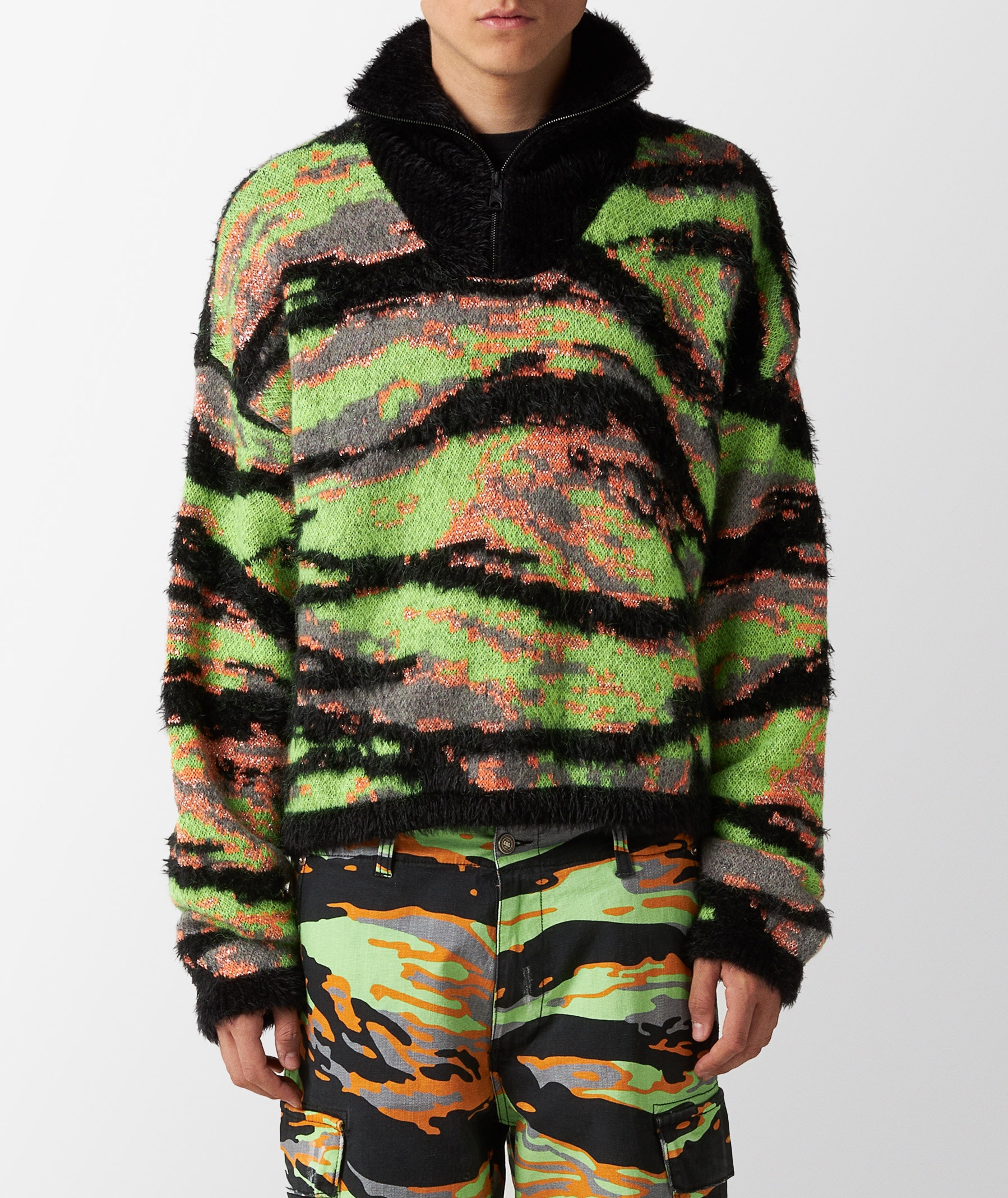 ERL TIGER RAVE KNITTED QZ SWEATER  - GREEN