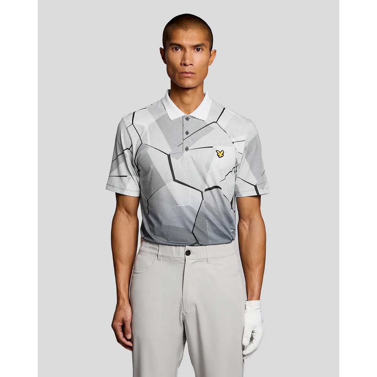 LYLE & SCOTT GOLF GEOMETRIC PRINT POLO - ULTIMATE GREY
