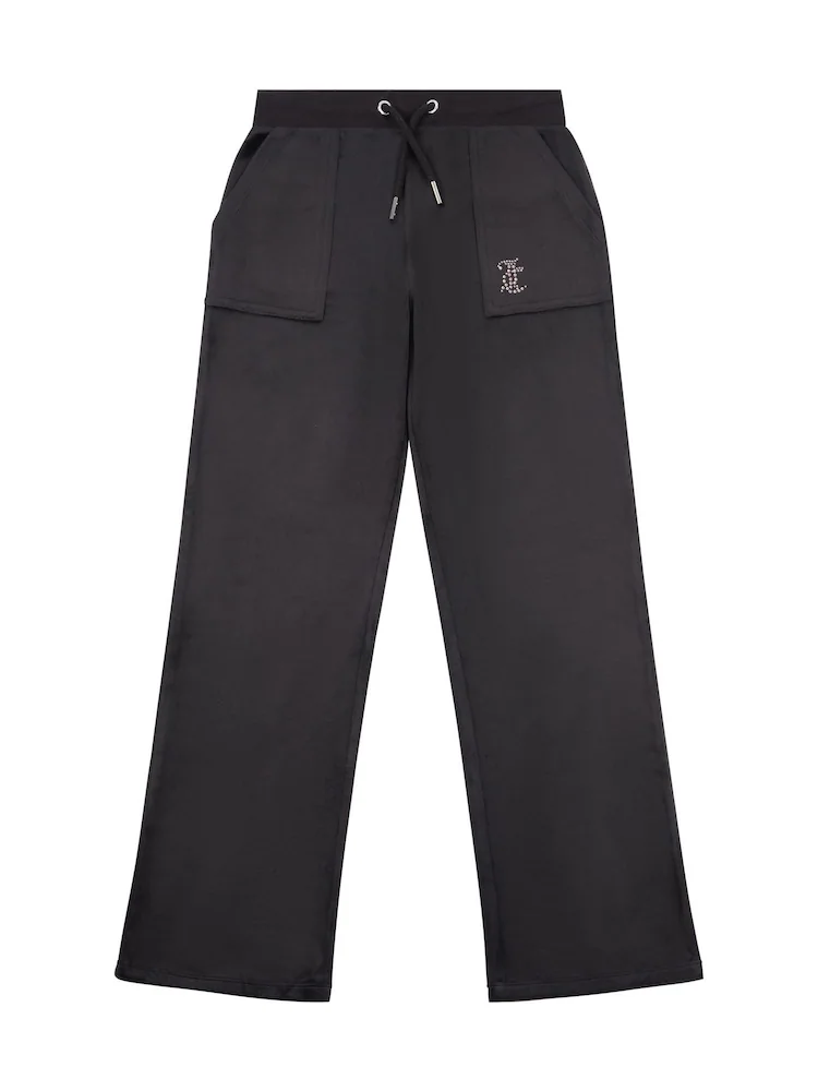 JUICY COUTURE MINI DIAMANTE VELOUR WIDE LEG - BLACK