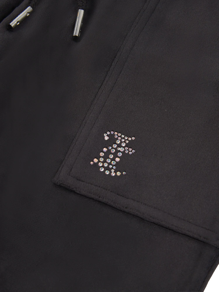 JUICY COUTURE MINI DIAMANTE VELOUR WIDE LEG - BLACK