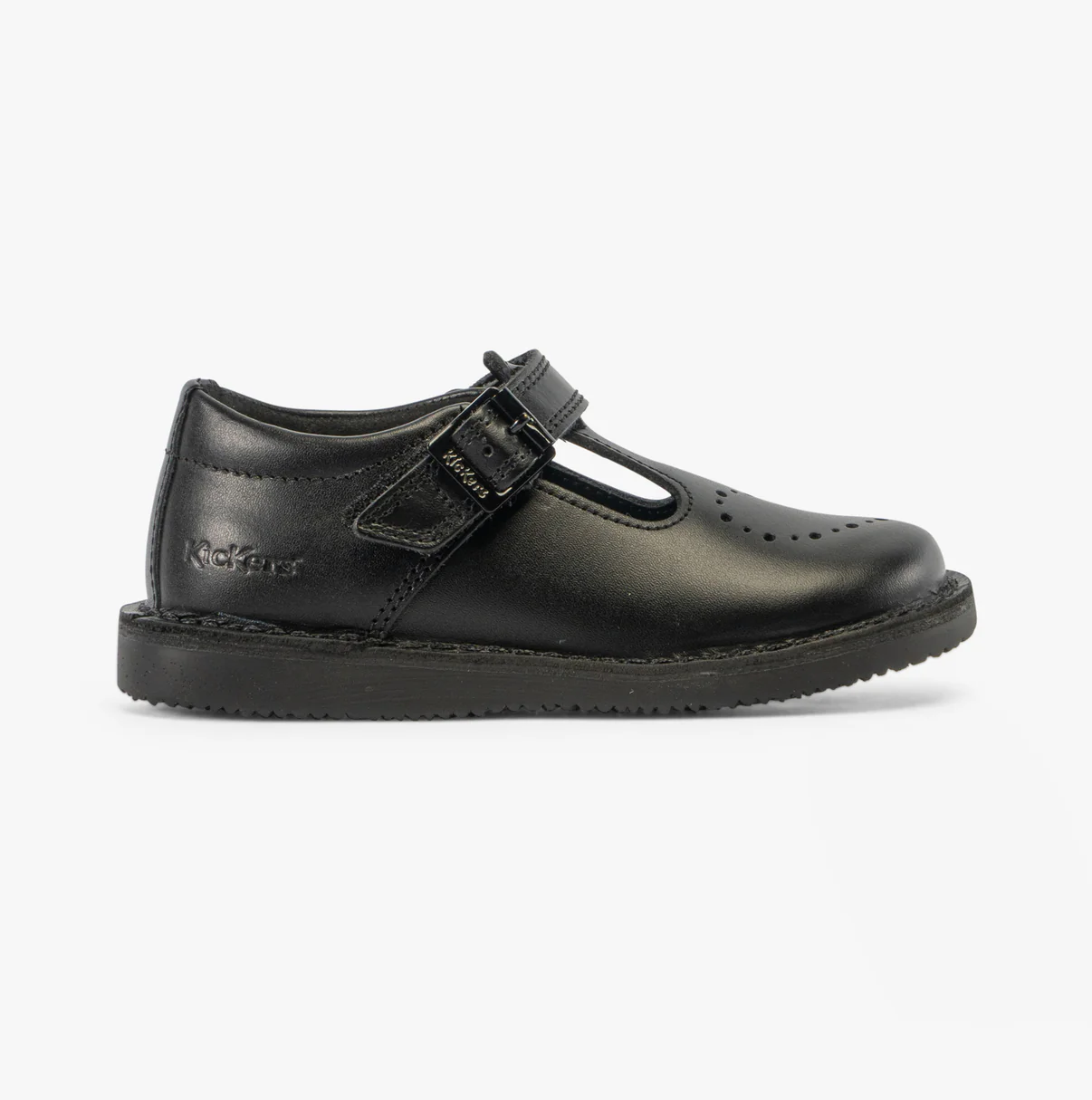 KICKERS NUR KOPI HEART CHILDS T-BAR LEATHER SHOES - BLACK