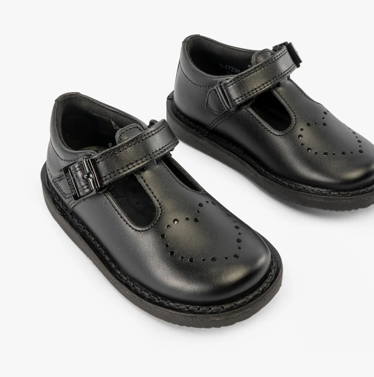 KICKERS NUR KOPI HEART CHILDS T-BAR LEATHER SHOES - BLACK