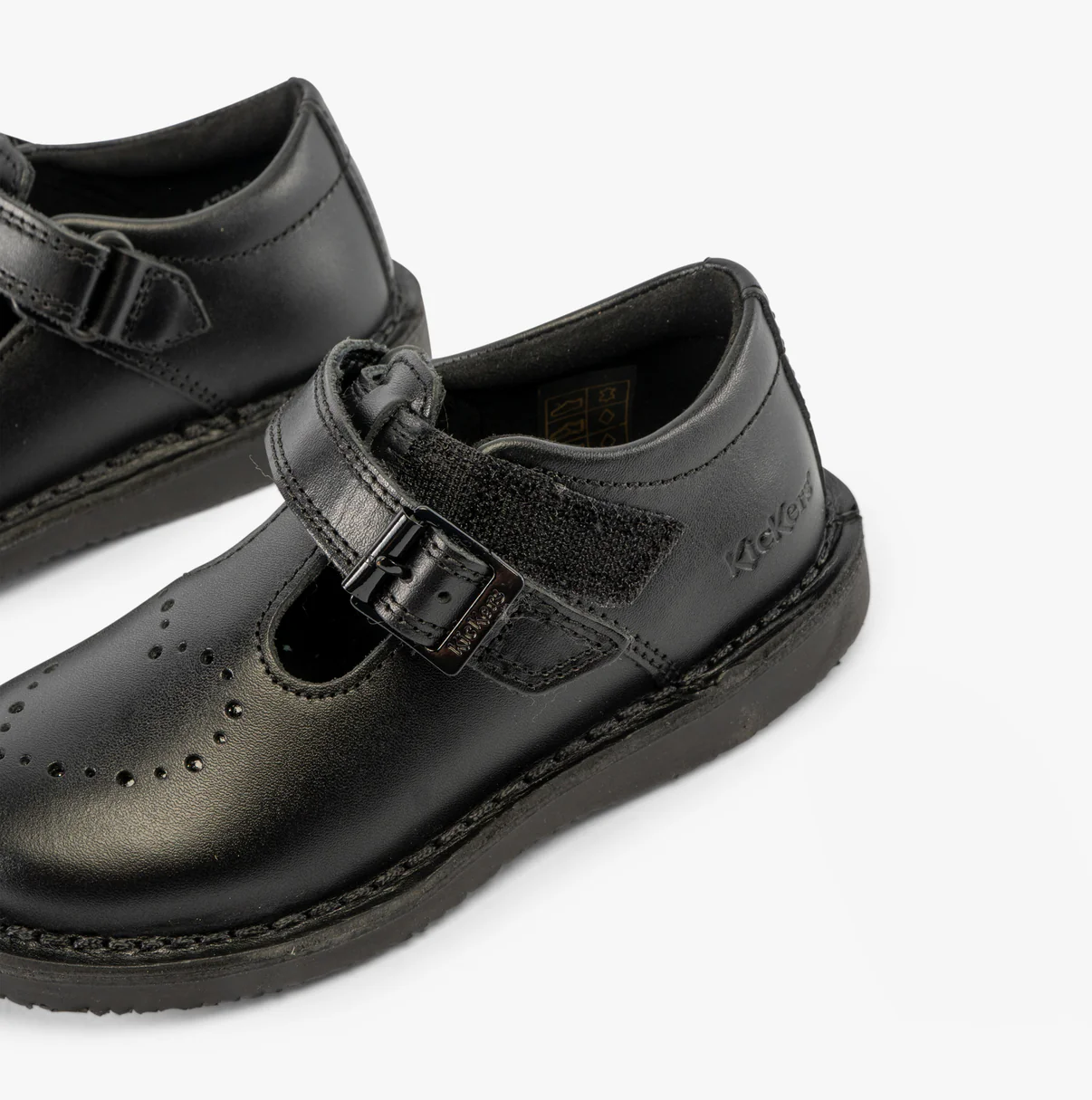 KICKERS NUR KOPI HEART CHILDS T-BAR LEATHER SHOES - BLACK