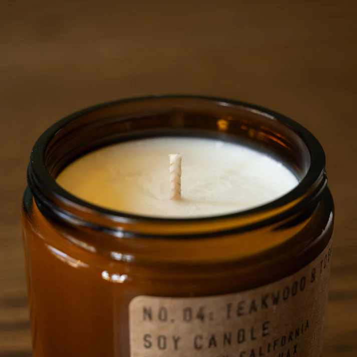 P.F. CANDLE CO NO.04 TEAKWOOD & TOBACCO 7.2 OZ SOY CANDLE - BROWN