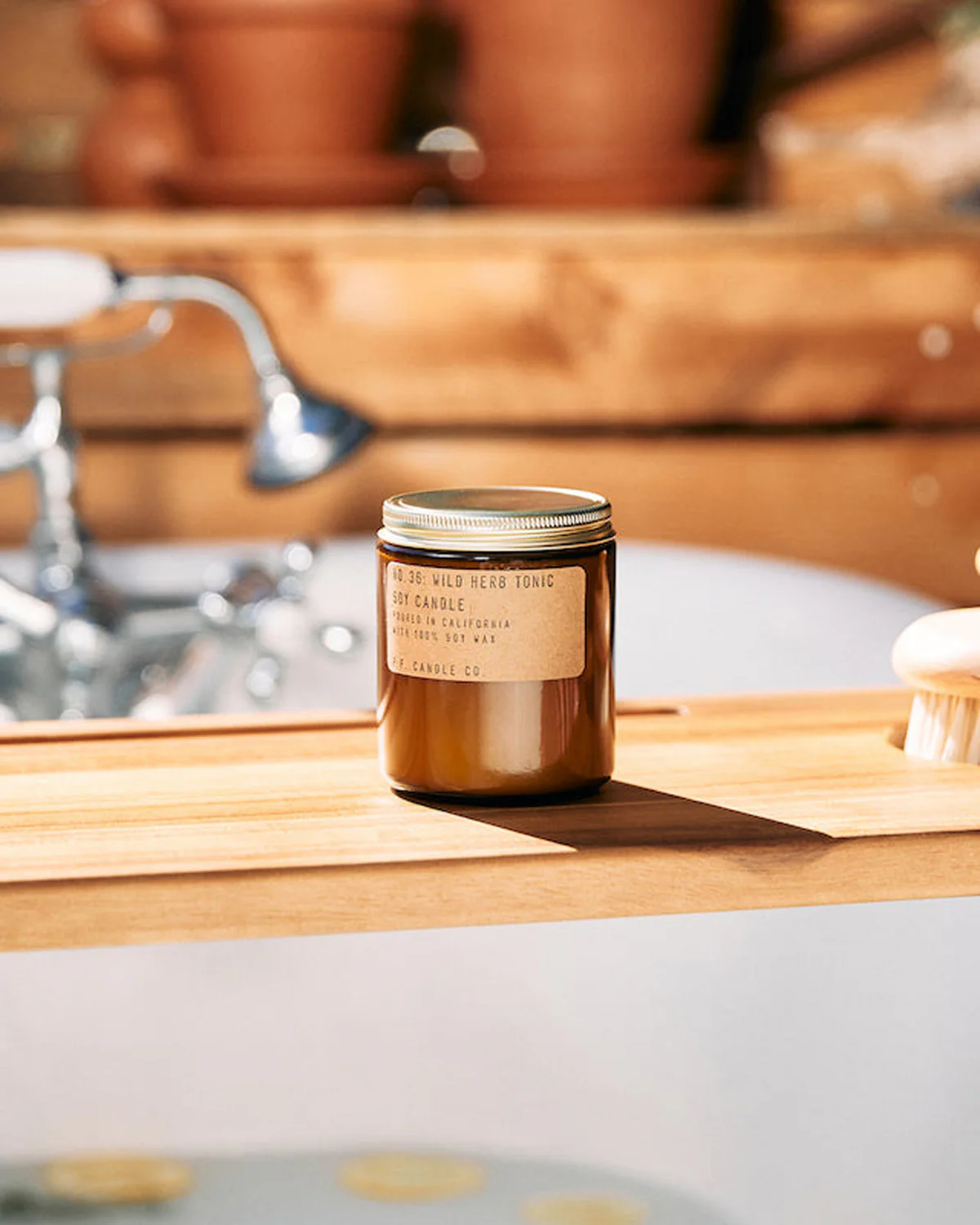 P.F. CANDLE CO NO.36 WILD HERB TONIC 7.2 OZ SOY CANDLE - BROWN
