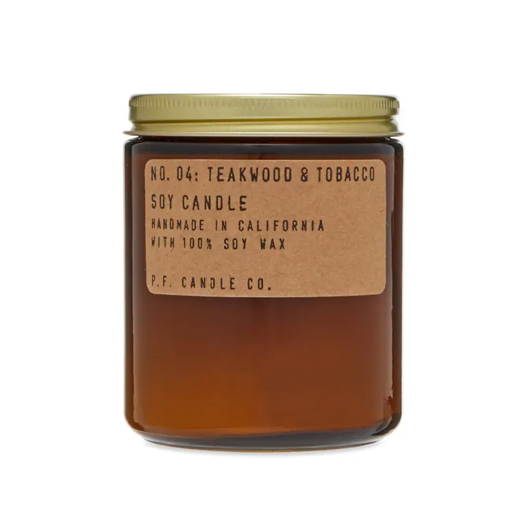 P.F. CANDLE CO NO.04 TEAKWOOD & TOBACCO 7.2 OZ SOY CANDLE - BROWN