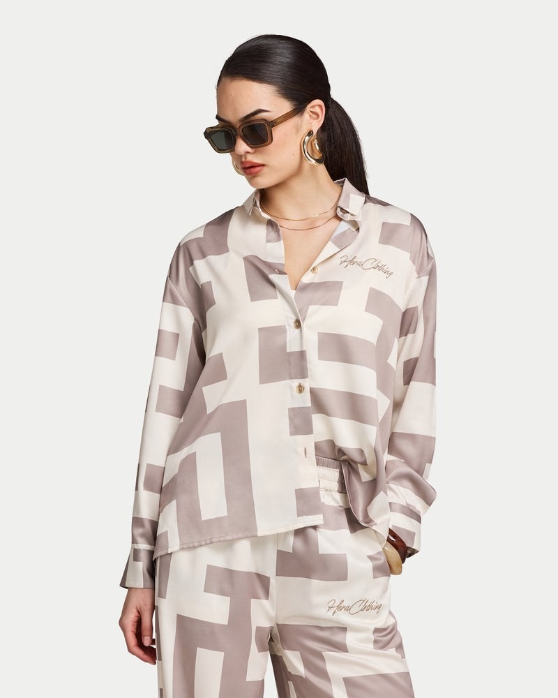 HERA WOMENS PRINTED SHIRT - OFF WHITE/ TAUPE