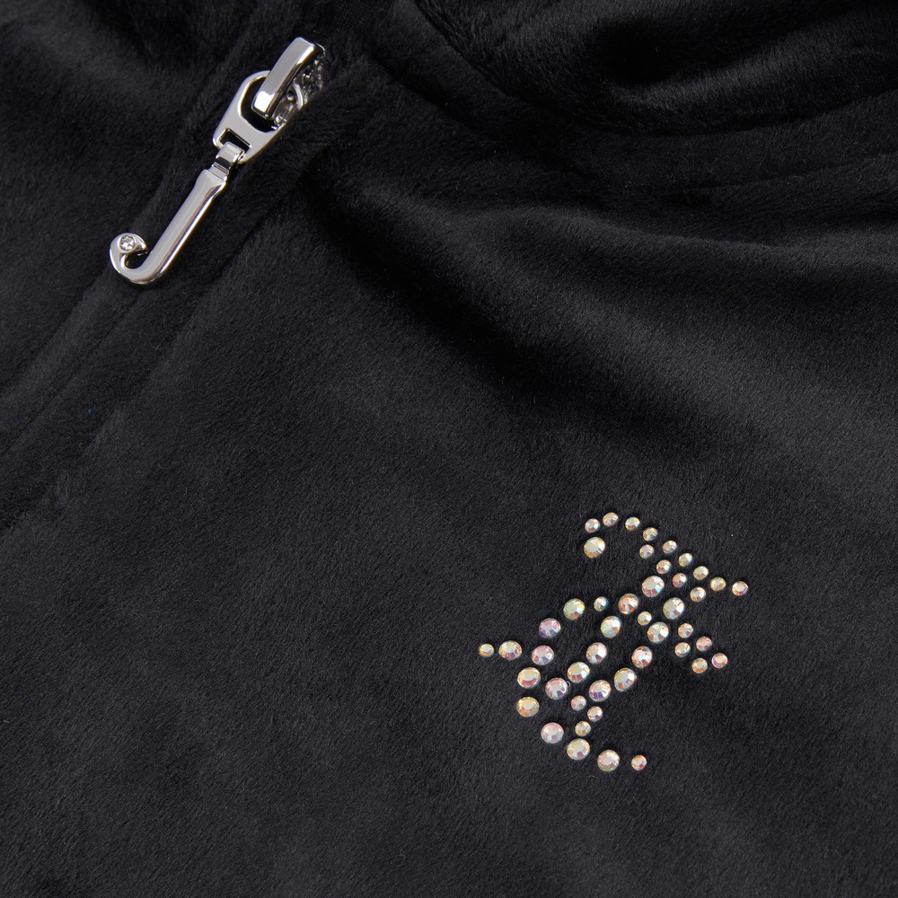 JUICY COUTURE Diamante Velour Zip Through Hoodie - Jet Black