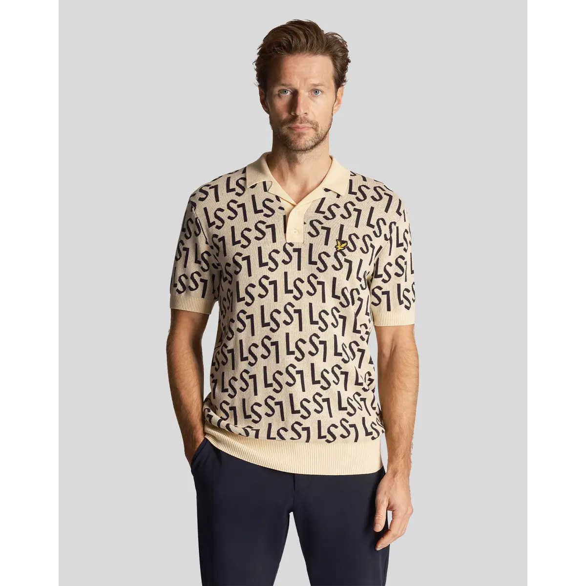 LYLE & SCOTT MONOGRAM KNITTED POLO - SAND DUNE