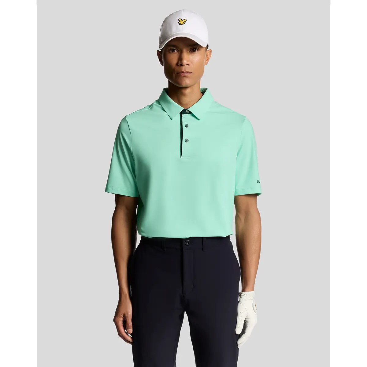 LYLE & SCOTT GOLF SHANK BUTTON POLO SHIRT - TINTED AQUA/ DARK NAVY
