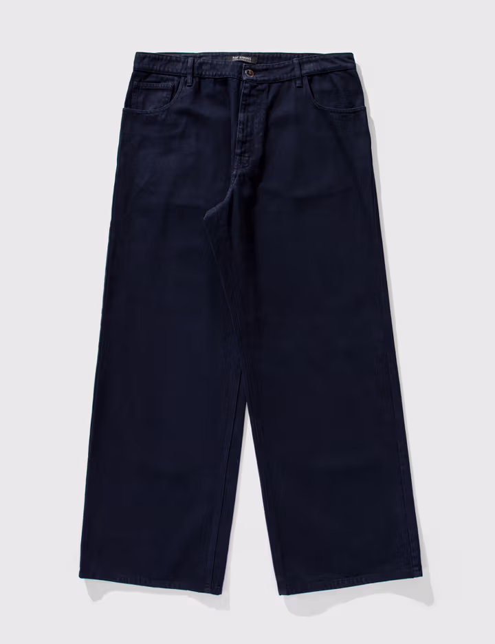 RAF SIMONS WIDE FIT DENIM PANTS WITH HORIZONTAL CUT - NAVY / ECRU