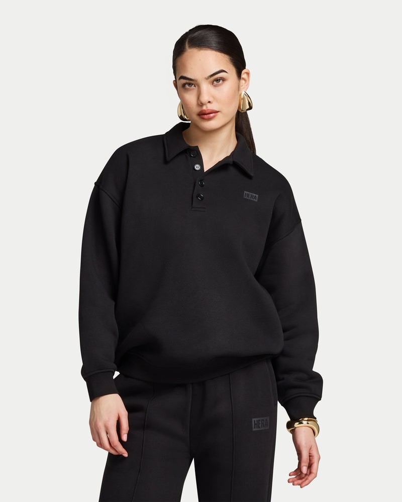 HERA WOMENS COLLECTIVE COLLARED SWEATSHIRT - BLACK