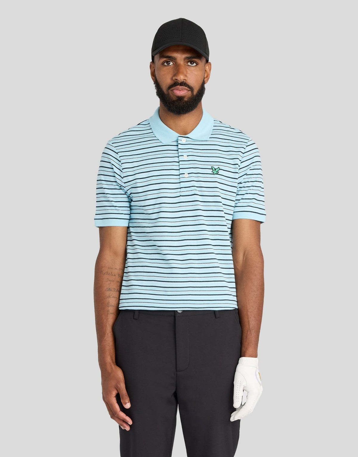 LYLE & SCOTT GOLF STRIPE POLO SHIRT - SEA BREEZE BLUE / DARK NAVY / SUBTLE PINK