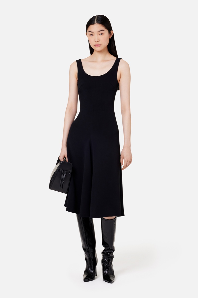 AMI PARIS DRESS WITH GODETS - BLACK