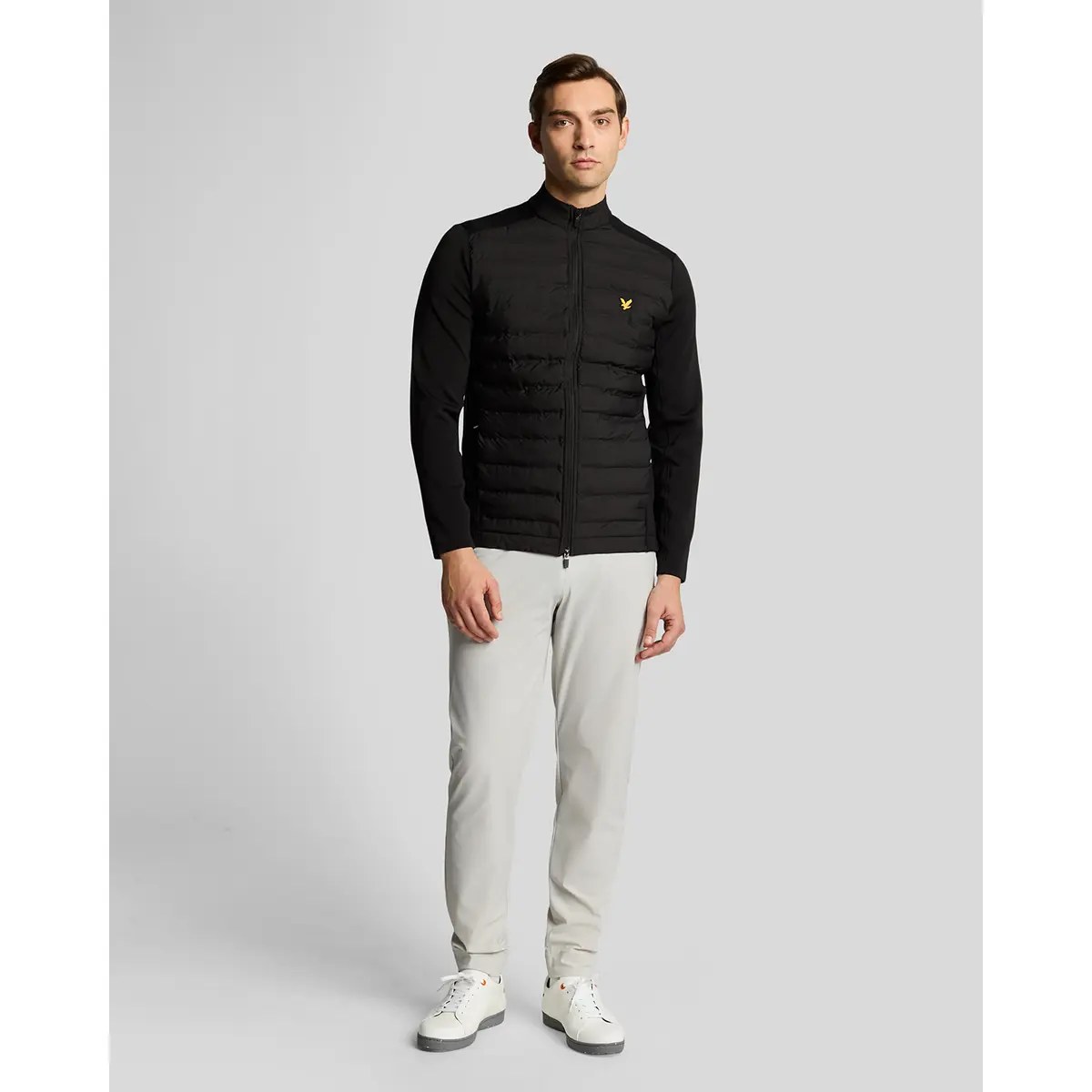 LYLE & SCOTT HYBRID QUILTED FULL ZIP GOLF JACKET - JET BLACK