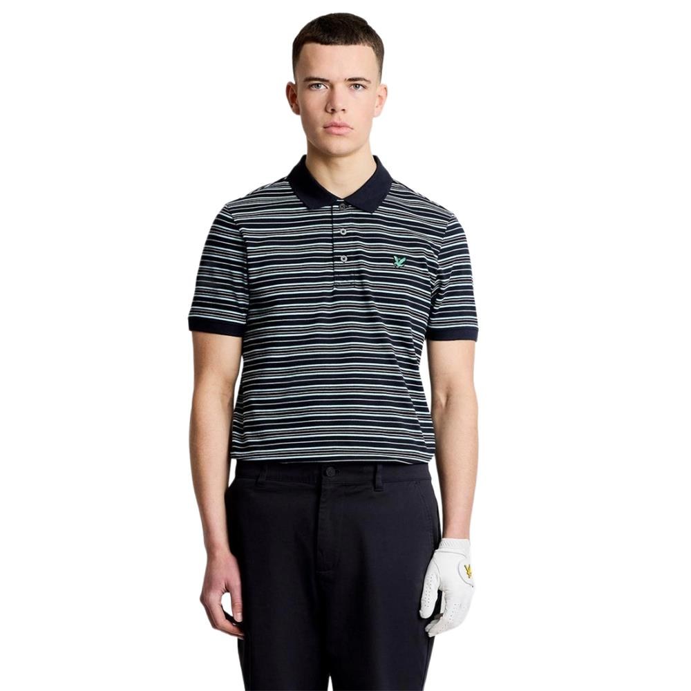 LYLE & SCOTT GOLF STRIPE POLO SHIRT - DARK NAVY/ SEA BREEZE BLUE/ CHARCOAL