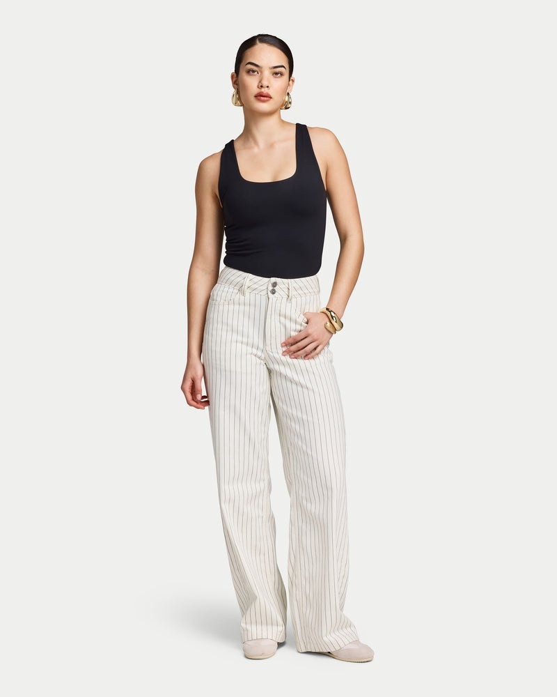 HERA WOMENS WIDE LEG JEAN - ECRU/ BLACK STRIPE