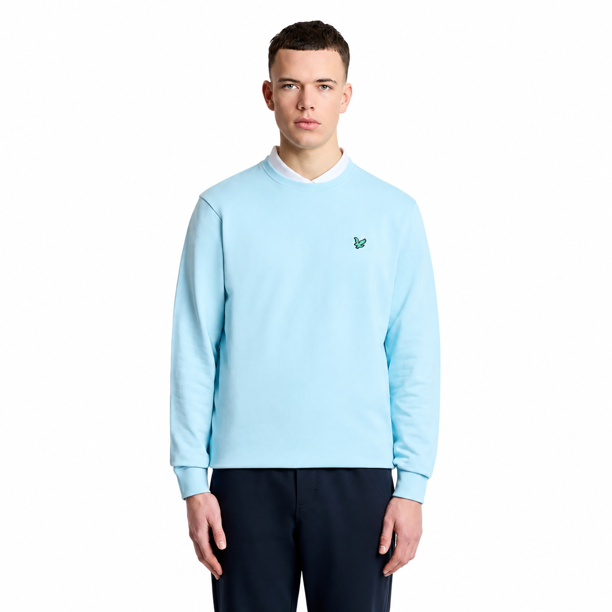 LYLE & SCOTT CURRENT SEASON GREEN EAGLE CREW NECK SWEATSHIRT - SEA BREEZE BLUE
