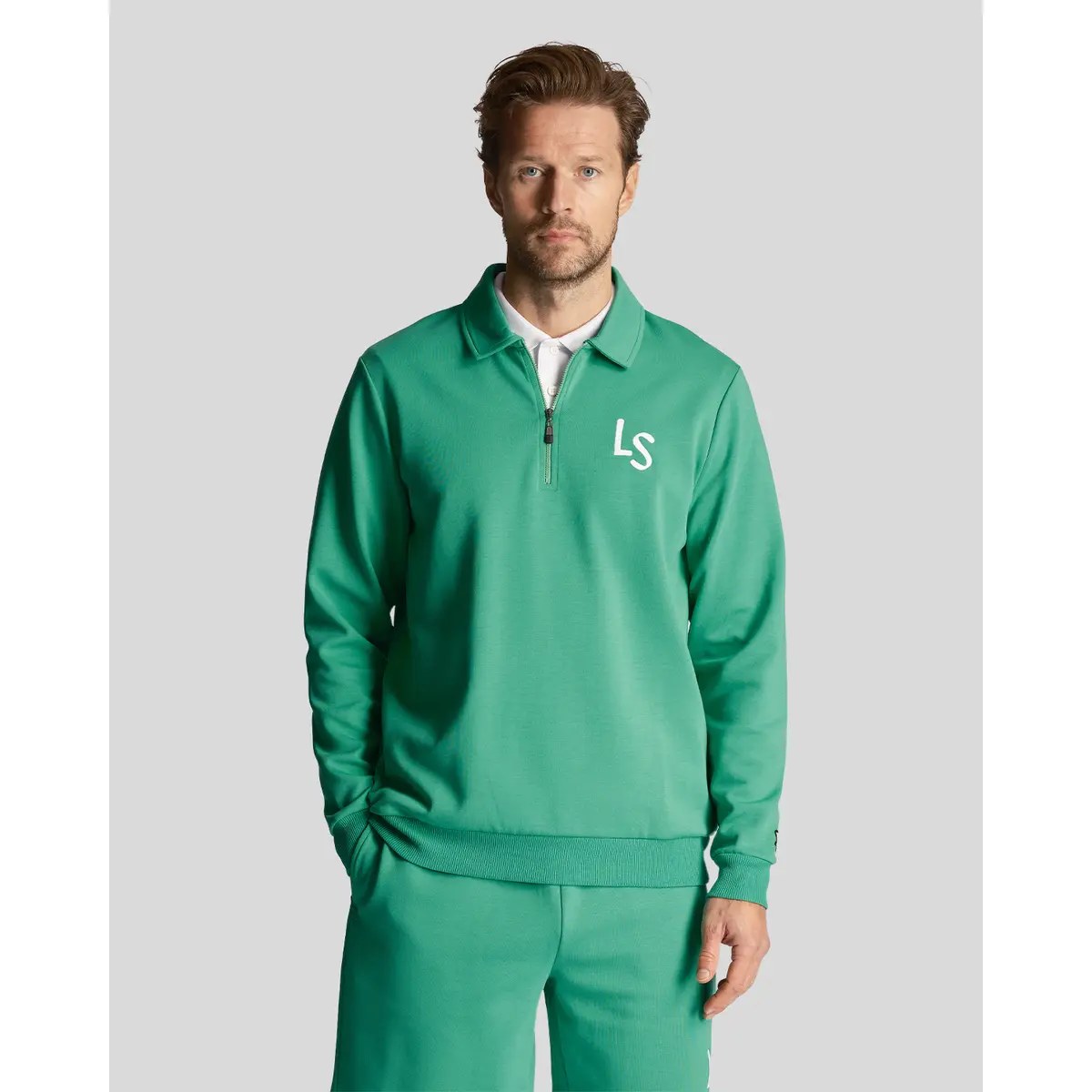 LYLE & SCOTT LS LOGO QUARTER ZIP SWEATSHIRT - FAIRWAY GREEN
