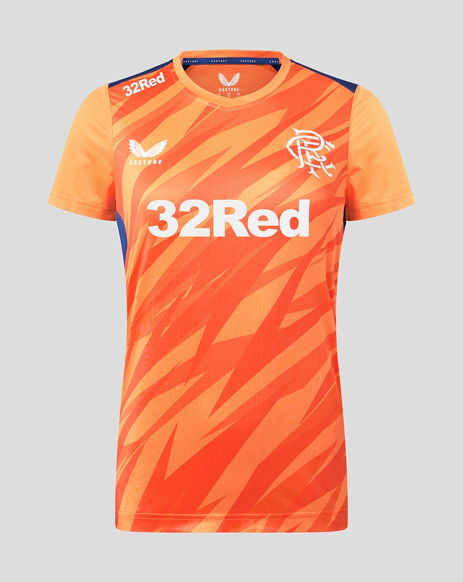 CASTORE RANGERS PLAYERS THIRD MATCH DAY SS TEE WOMENS - VIBRANT ORANGE / BLUE DEPTHS