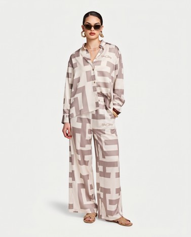 HERA WOMENS PRINTED TROUSER - OFF WHITE/ TAUPE
