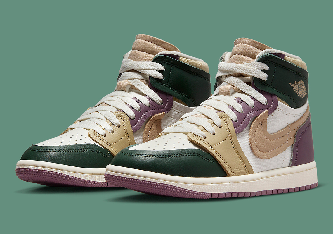 JORDAN WOMENS AIR JORDAN 1 MID TRAINERS - GALACTIC JADE/DESERT SAIL/MAUVE