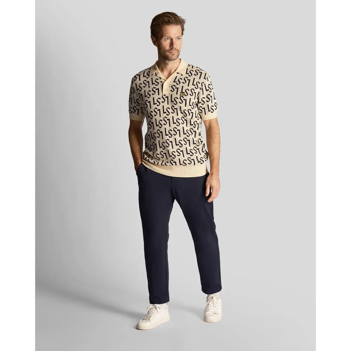 LYLE & SCOTT MONOGRAM KNITTED POLO - SAND DUNE