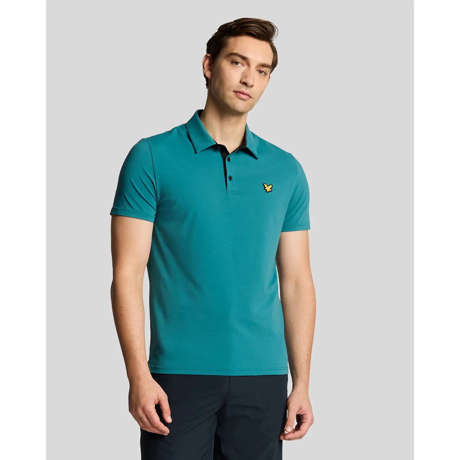 LYLE & SCOTT CONTRAST PLACKET POLO SHIRT - ALBATROSS/ JET BLACK