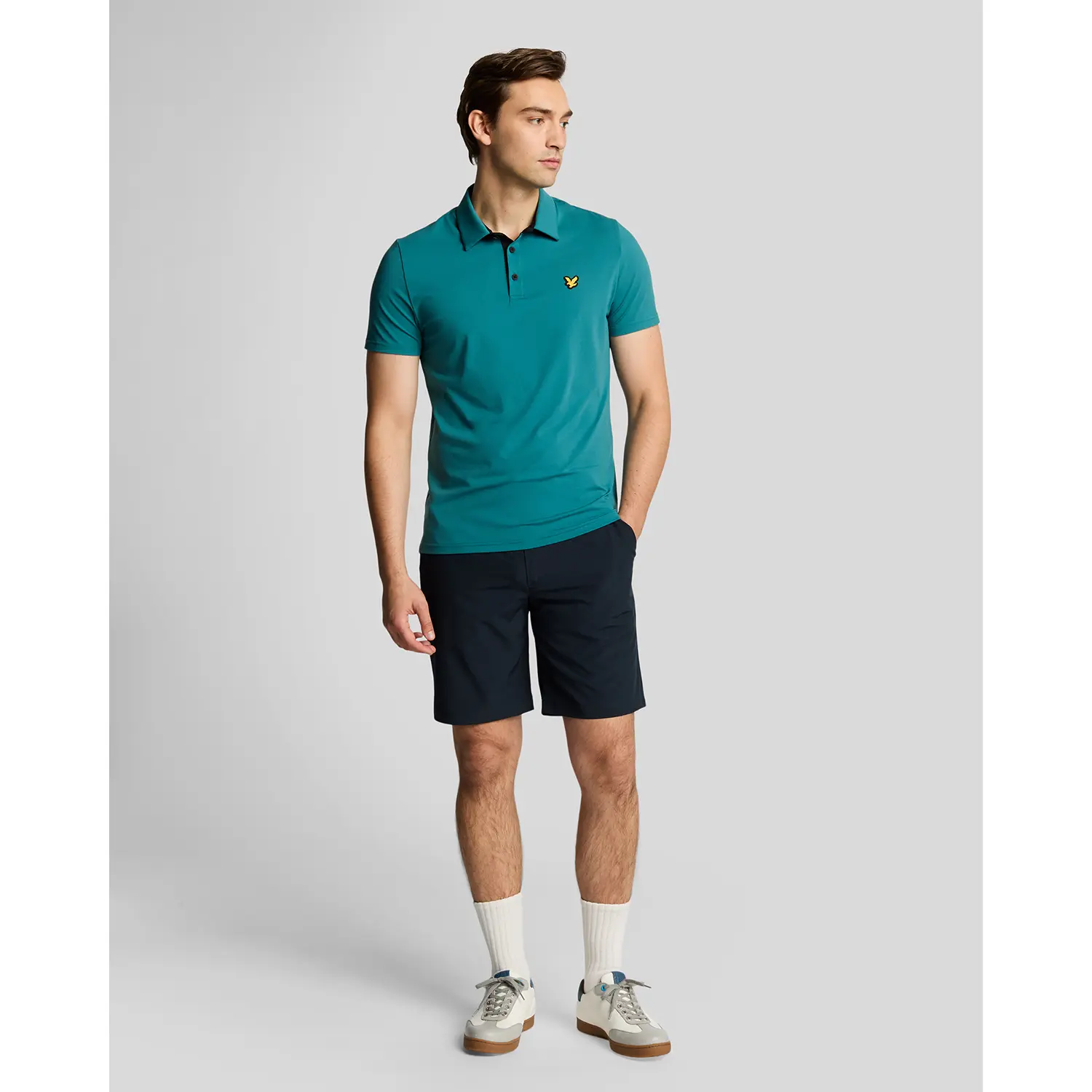 LYLE & SCOTT CONTRAST PLACKET POLO SHIRT - ALBATROSS/ JET BLACK