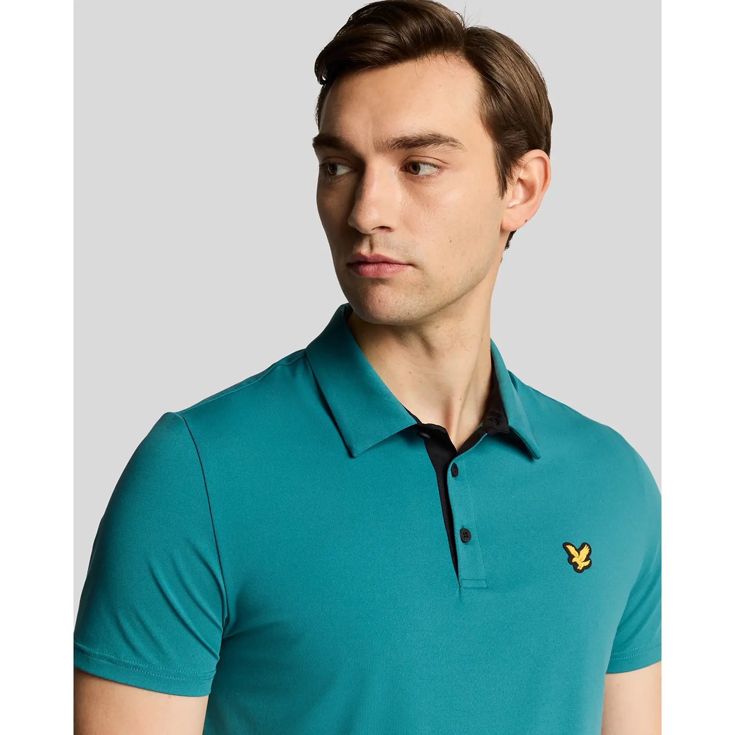 LYLE & SCOTT CONTRAST PLACKET POLO SHIRT - ALBATROSS/ JET BLACK