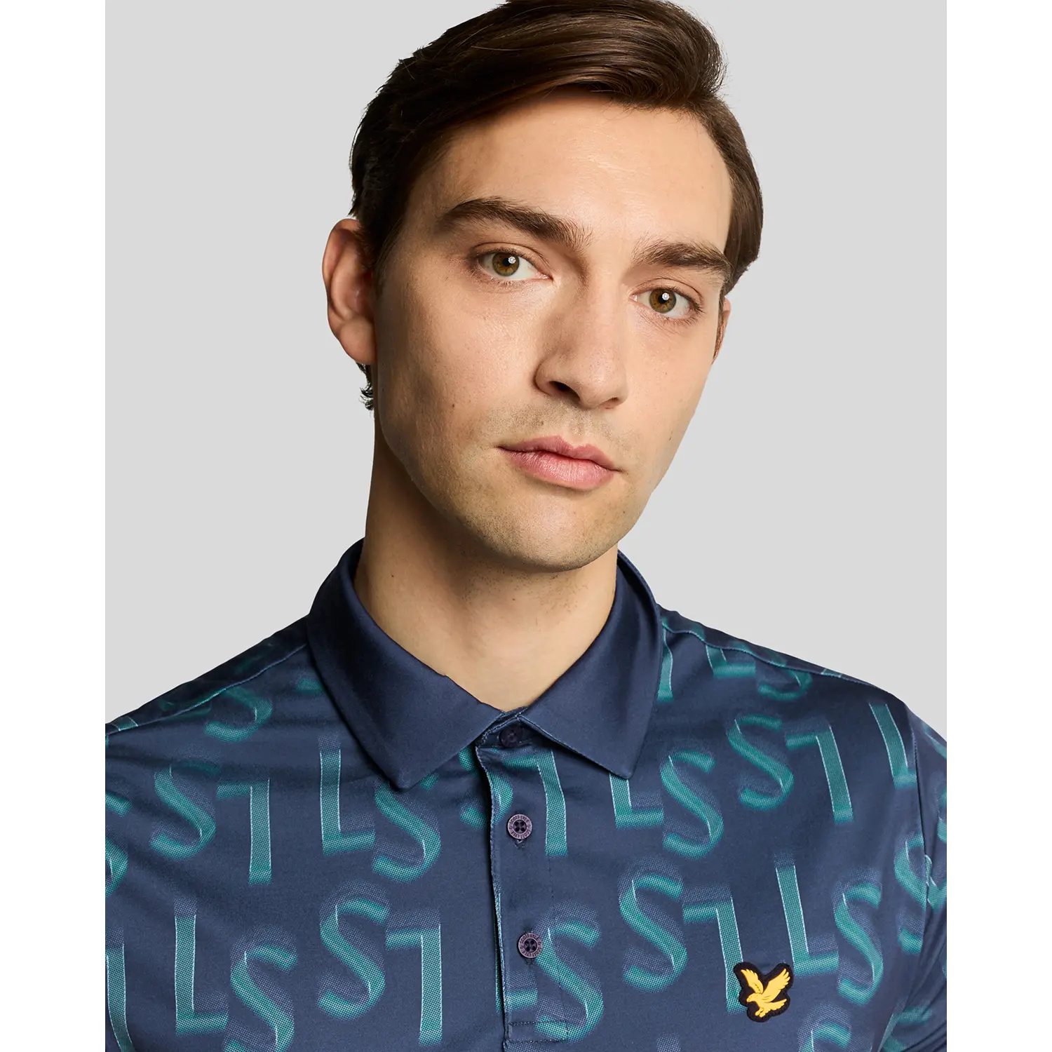LYLE & SCOTT LS MONOGRAM PRINTED POLO SHIRT - RYDER BLUE