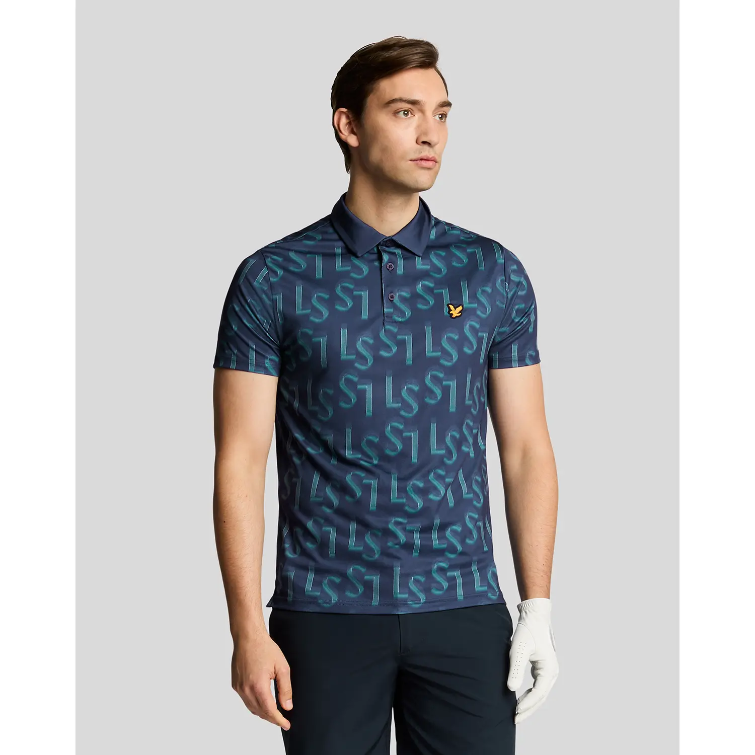 LYLE & SCOTT LS MONOGRAM PRINTED POLO SHIRT - RYDER BLUE