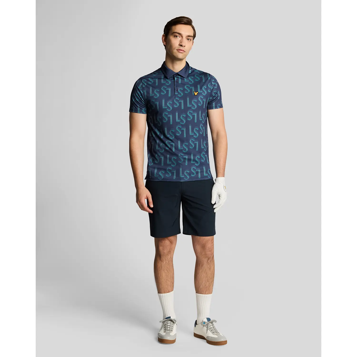 LYLE & SCOTT LS MONOGRAM PRINTED POLO SHIRT - RYDER BLUE