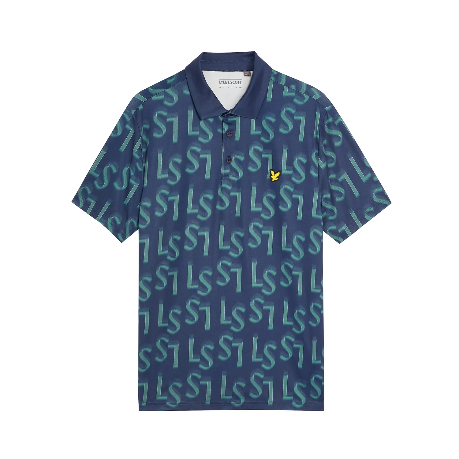 LYLE & SCOTT LS MONOGRAM PRINTED POLO SHIRT - RYDER BLUE