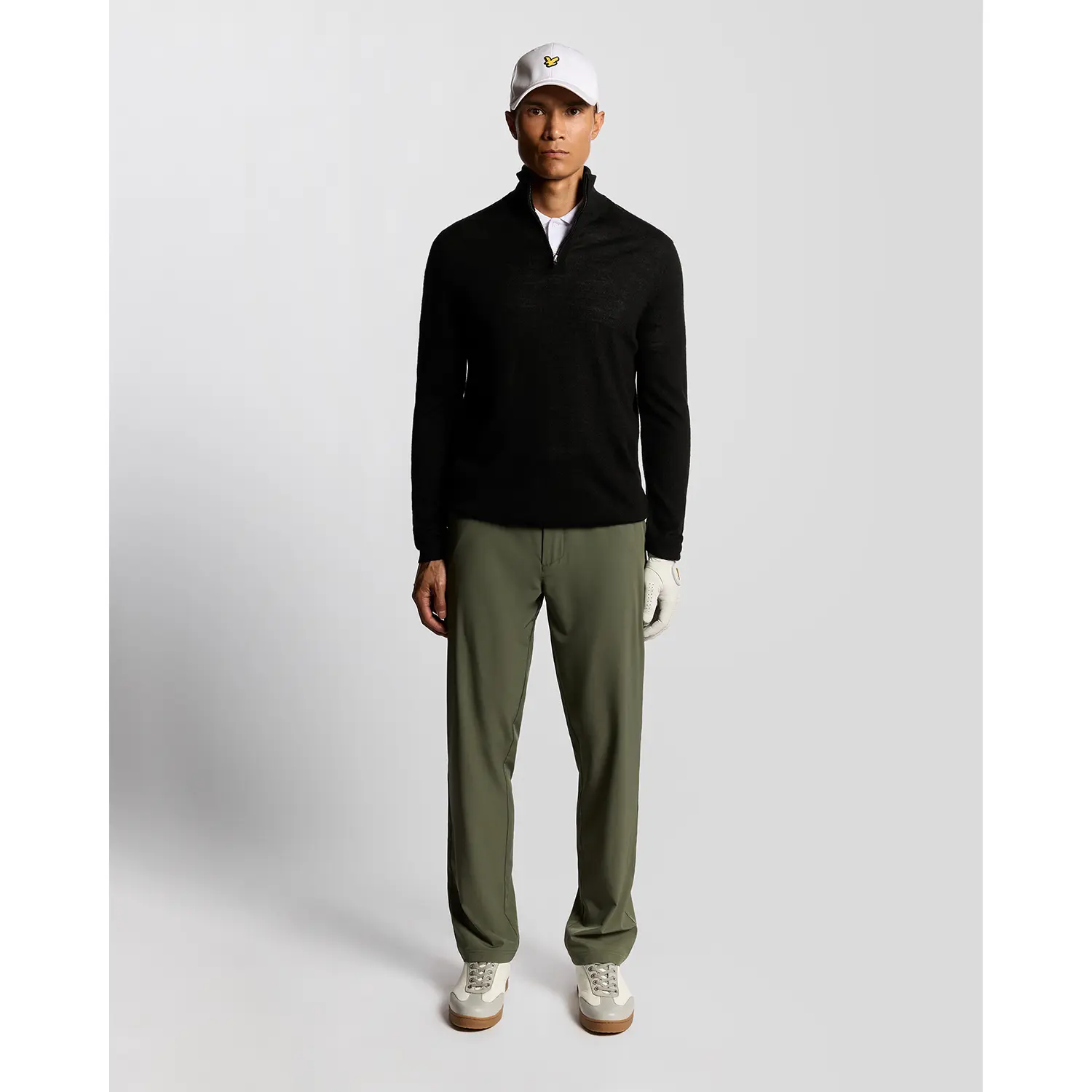 LYLE & SCOTT EMBROIDERED 1/4 ZIP MERINO KNIT - JET BLACK