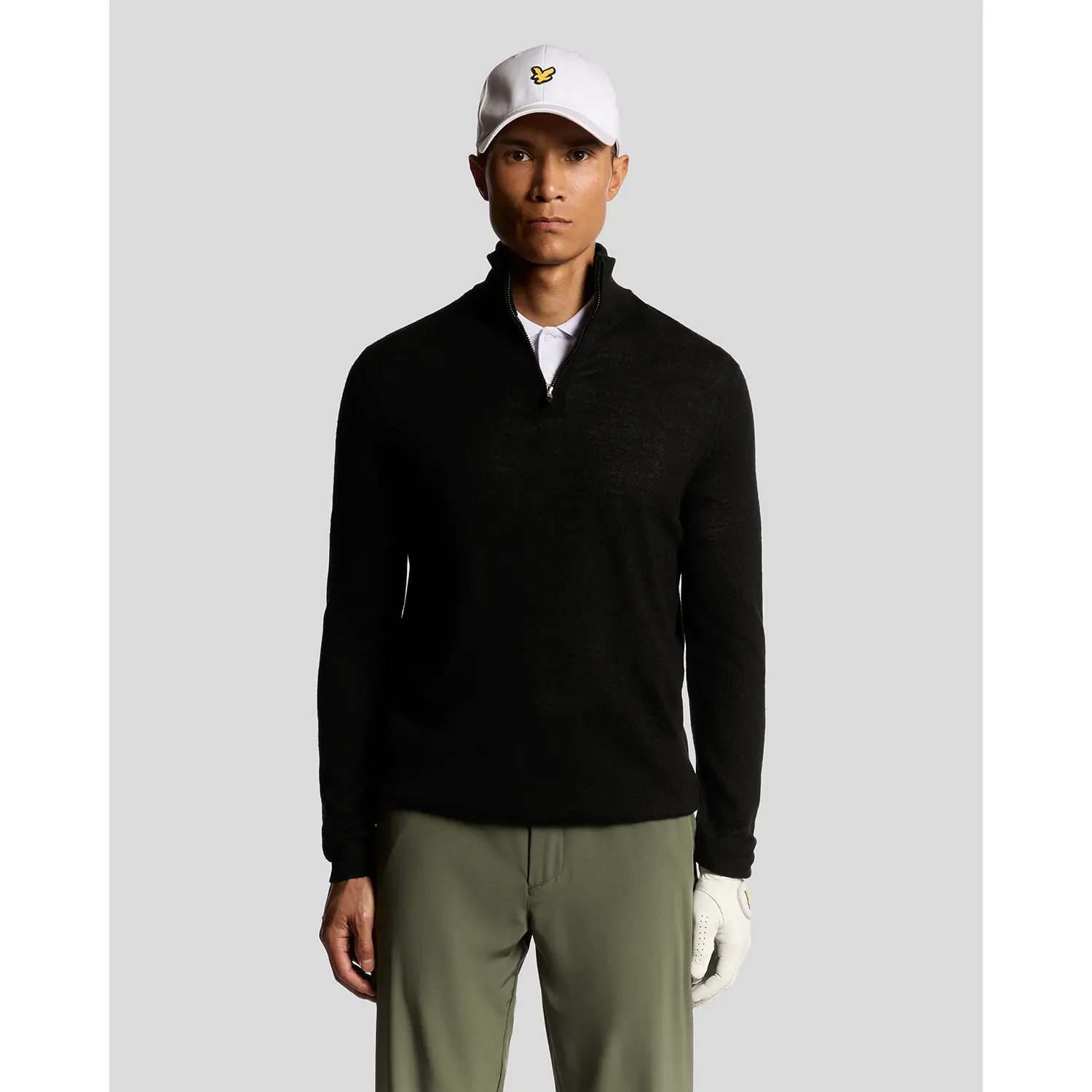 LYLE & SCOTT EMBROIDERED 1/4 ZIP MERINO KNIT - JET BLACK