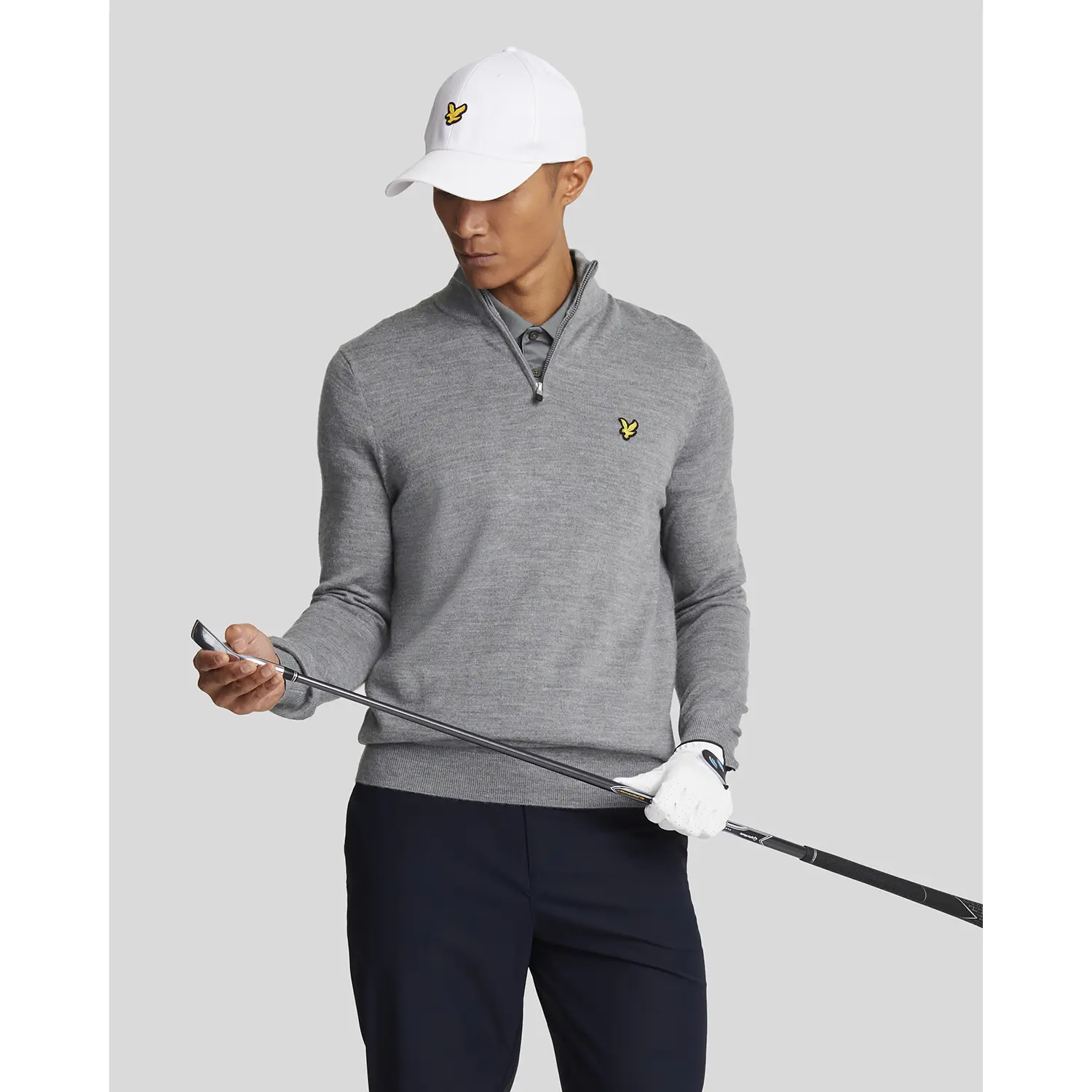 LYLE & SCOTT GOLF QUARTER ZIP MERINO JUMPER - MID GREY MARL