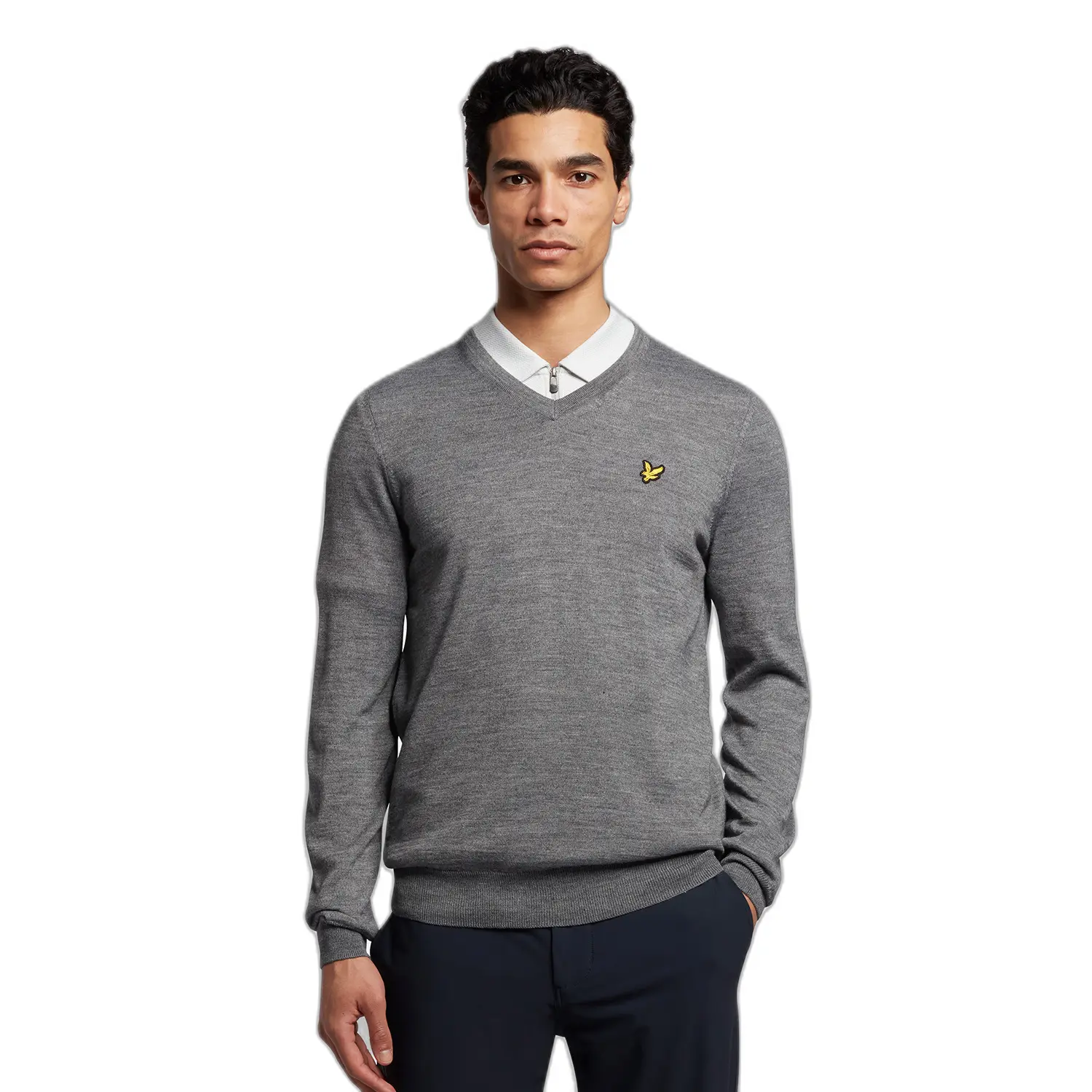 LYLE & SCOTT GOLF V NECK PULLOVER - MID GREY MARL