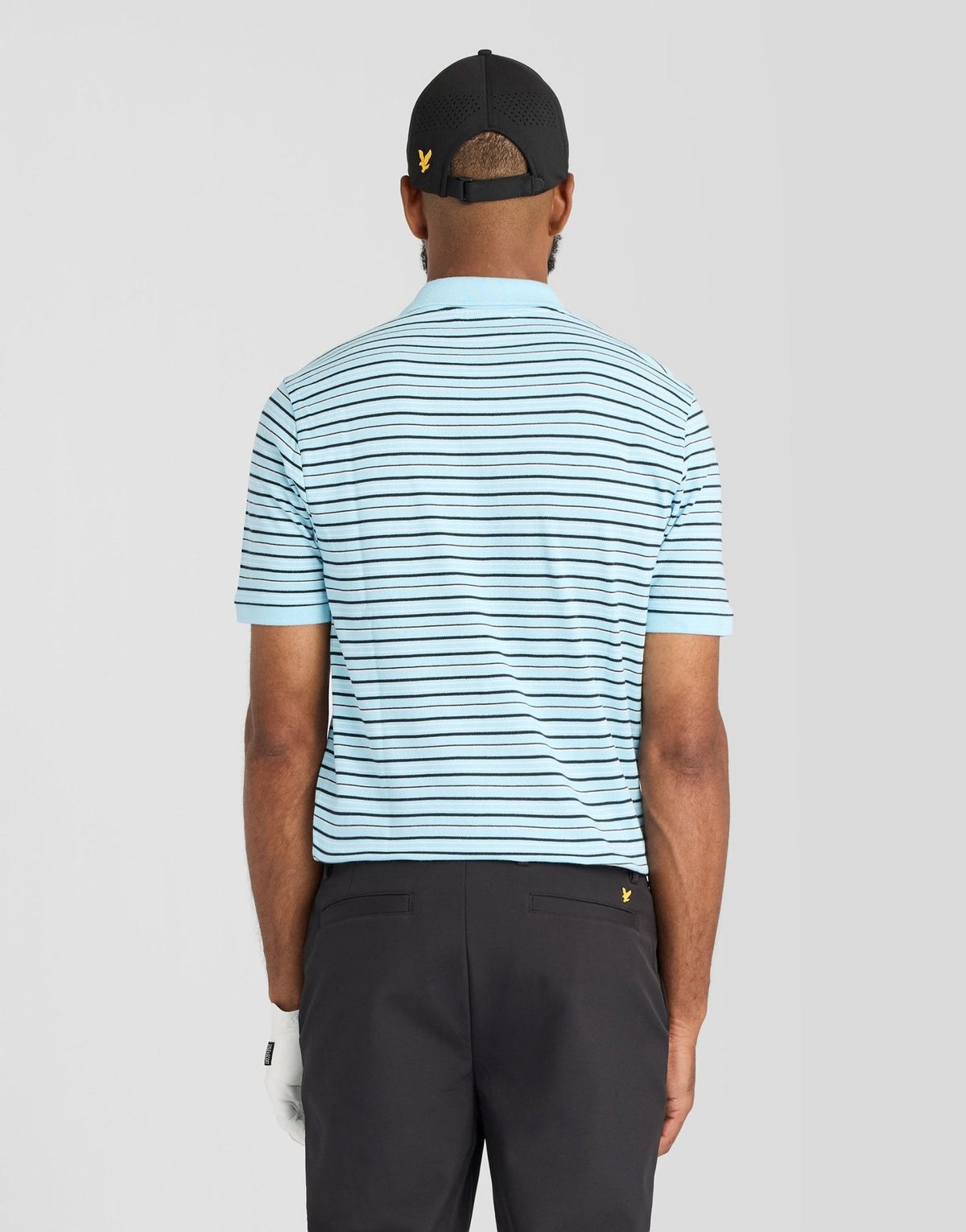 LYLE & SCOTT GOLF STRIPE POLO SHIRT - SEA BREEZE BLUE / DARK NAVY / SUBTLE PINK
