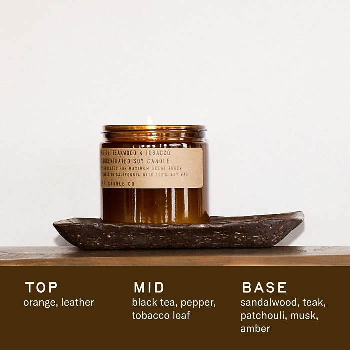 P.F. CANDLE CO NO.04 TEAKWOOD & TOBACCO 12.5 OZ SOY CANDLE - BROWN