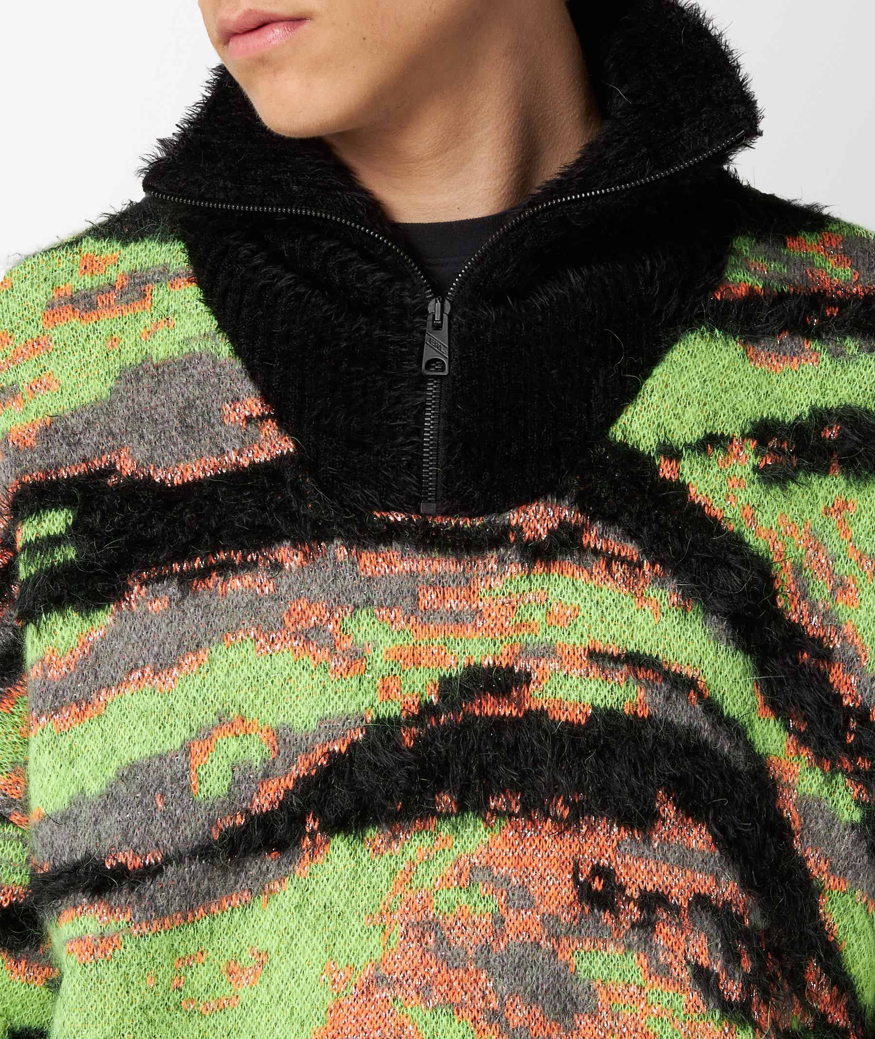 ERL TIGER RAVE KNITTED QZ SWEATER  - GREEN