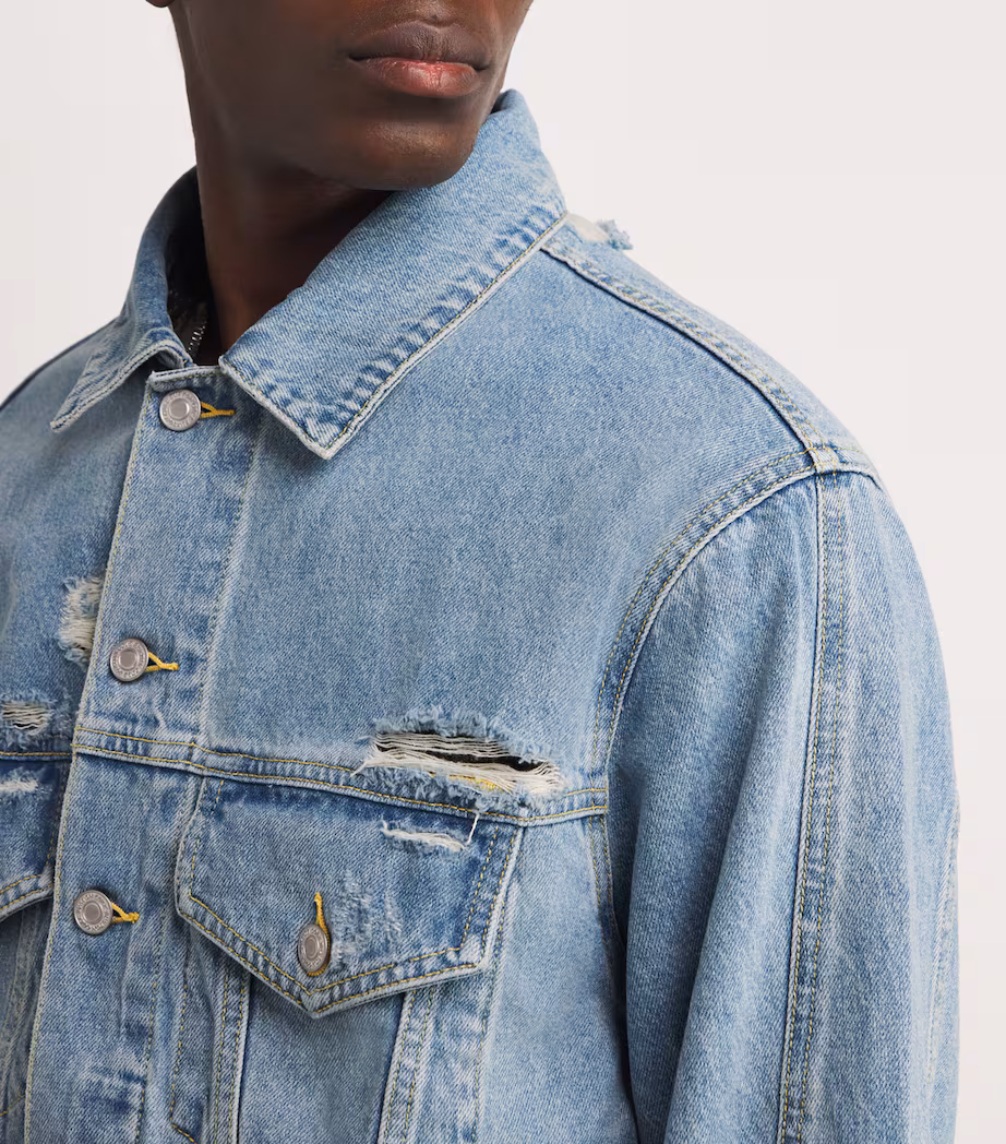 COLE BUXTON DISTRESSED DENIM JACKET - BLUE