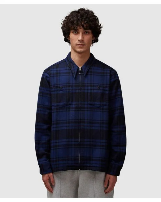 NOAH HEAVYWEIGHT ZIP-UP FLANNEL - BLACK/BLUE